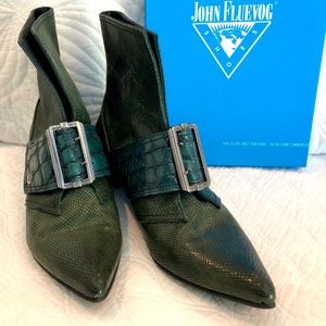 John Fluevog Green Snake Skin Ankle boot!